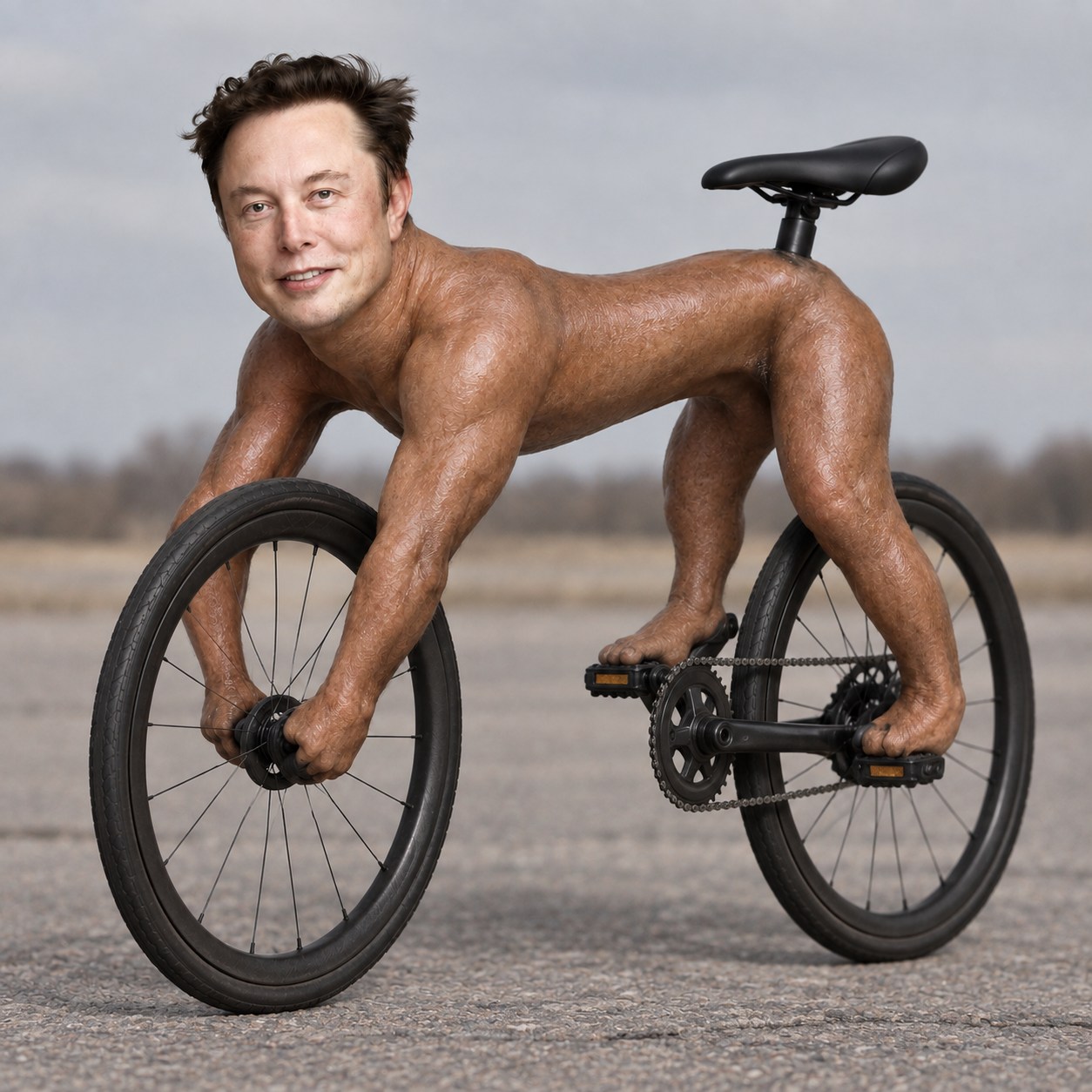 The original ILON BIKE: a man whose body has become the frame of a bicycle